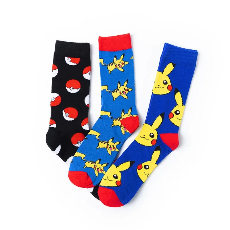 Anime Pokemon Stockings for Men Women Kids Pikachu Action Figure Large Size Elastic Casual Sports Long Socks in Cotton Toys Gift