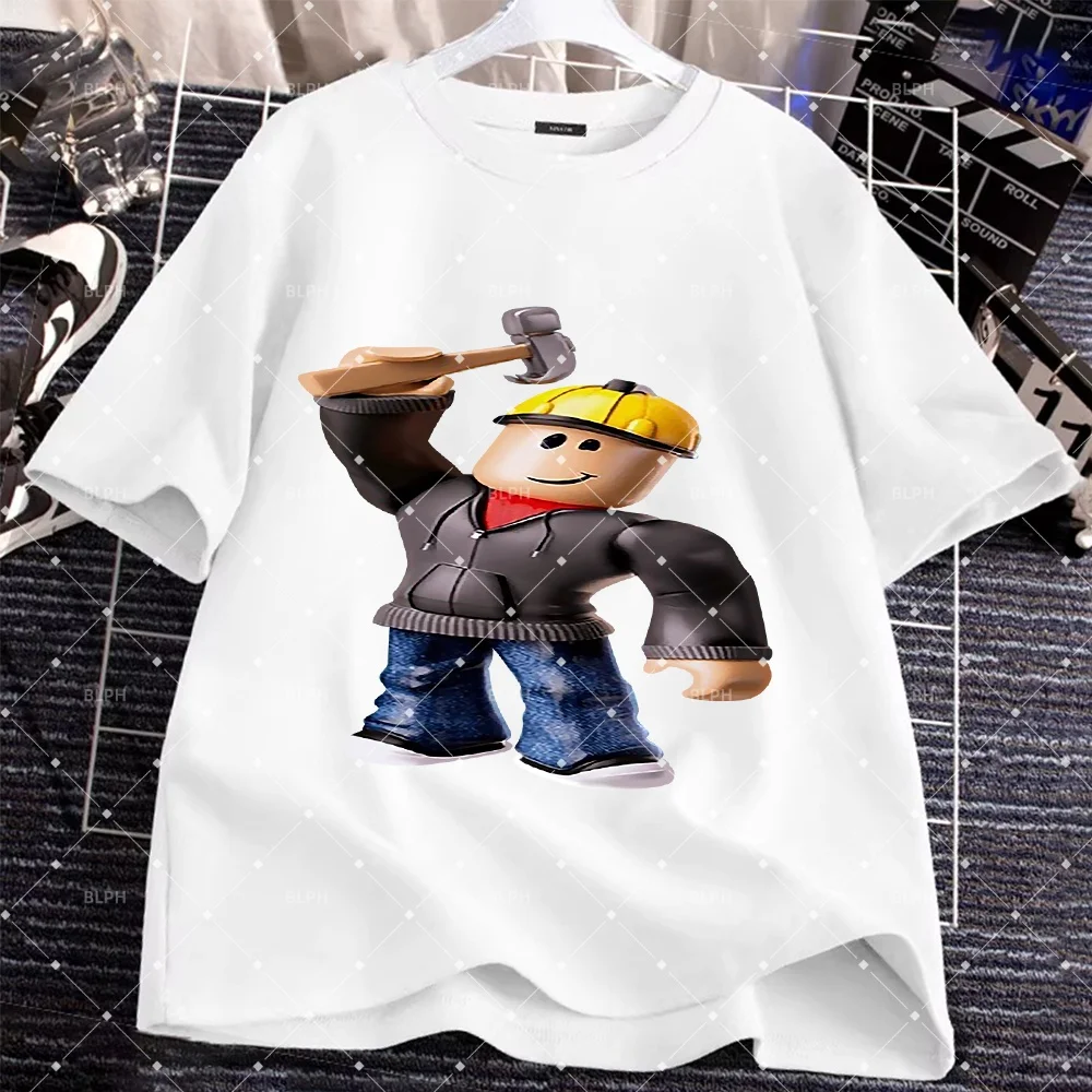 

Футболка для родителей и детей в стиле ROBLOX, милый дизайн с персонажами, удобная толстовка и джинсы для семейного образа в едином стиле