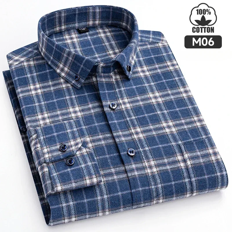 Plus Size 100%  Long-sleeve Shirts for Men Casual Slim Fit Formal Plain Shirts Plaid Striped Elegants Designer Clothes