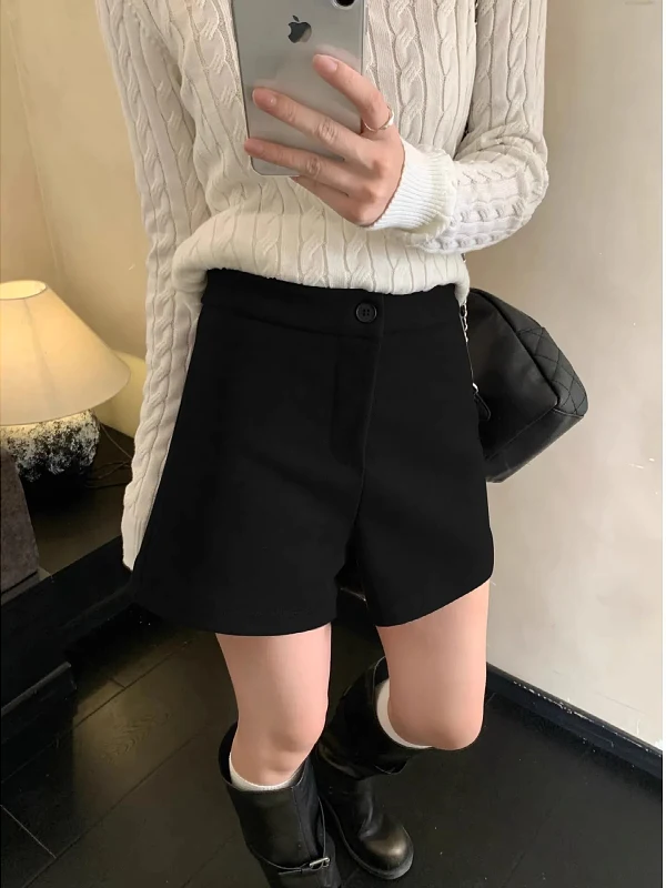 

High Waist Woolen orts Korean Sle Casual Straight Leg Pants Women's plus Size Faionable Slimming Autumn Winter