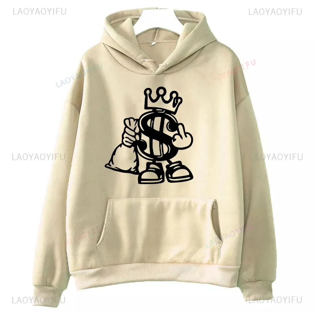 King Money Middle Finger Woman Man Cool Creative Design Hoodie Autumn and Winter Drop Shoulder Long Sleeve Warm Sweatshirt