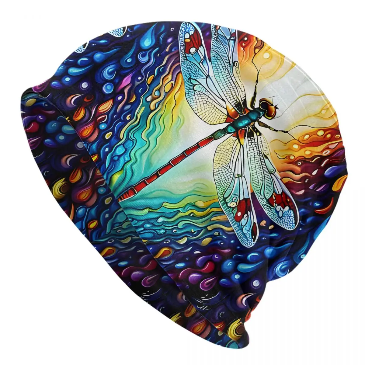 Dragonfly Stained Glass Washed Thin Bonnet Cycling Casual Beanies Protection Men Women Hats