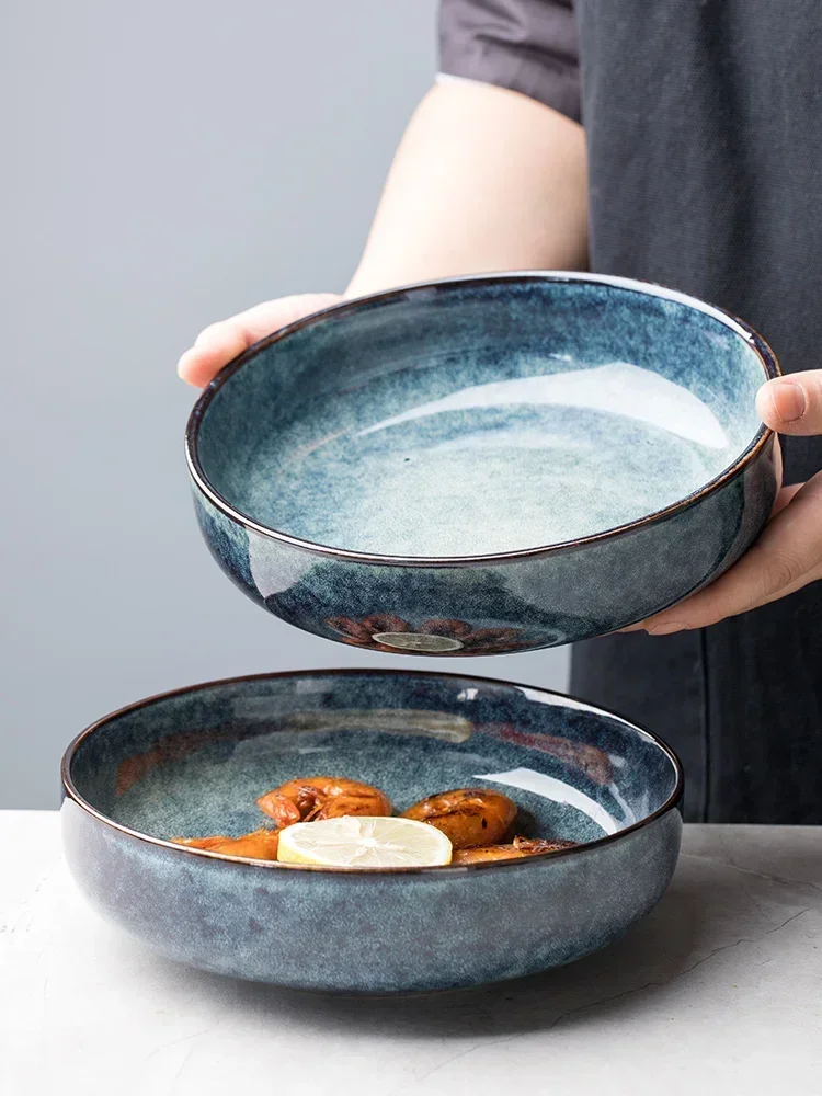 Retro Ceramic Bowl Bowl Salad Single Nordic Dish Creative Noodle Home Personalized Dish Plate Deep