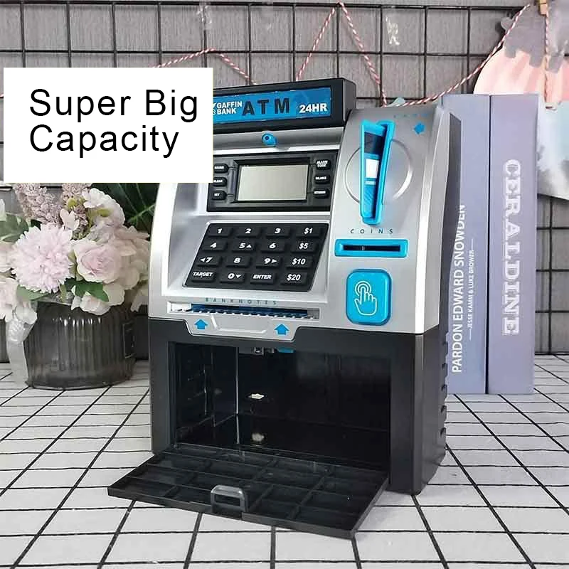 Automatic Roll Money ATM Piggy Bank Machine for Adults, Smart Password Card Swiping Money Safe Box, Birthday Gift Cash Storage