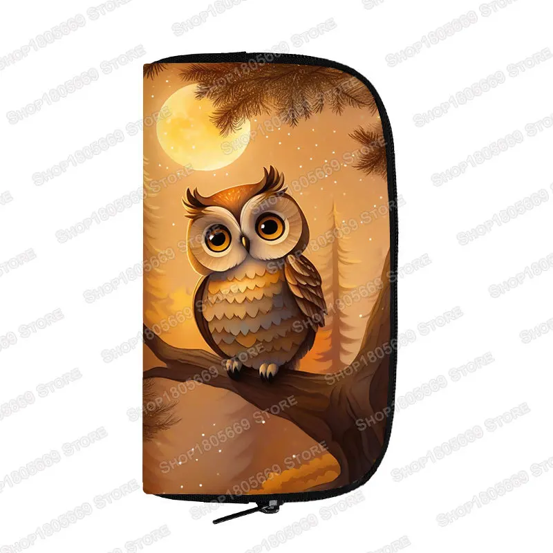 Cute Bird Owl Print Wallet Colorful Owl Moon Painting Coin Money Bag ID Credit Card Phone Holder Long Wallets Zipper Pouch Gift