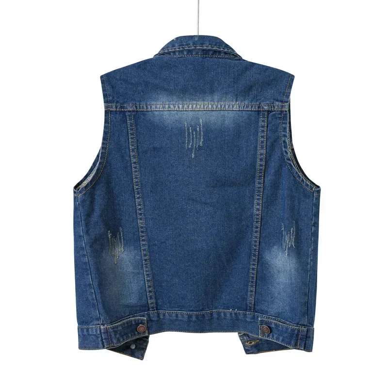 Womens Buttoned Washed Denim Jacket Sleeveless Crop Vest Soild Color Lapel Button Pocket Ladies Vest Coats Casual Style Vest Top