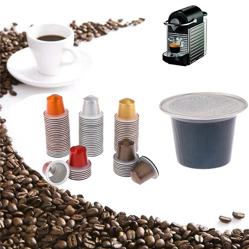 10Pcs 37MM Refillable Food-grade PP Coffee Capsules Cup With Rubber Ring and Sealing Sticker for Nespresso Machine