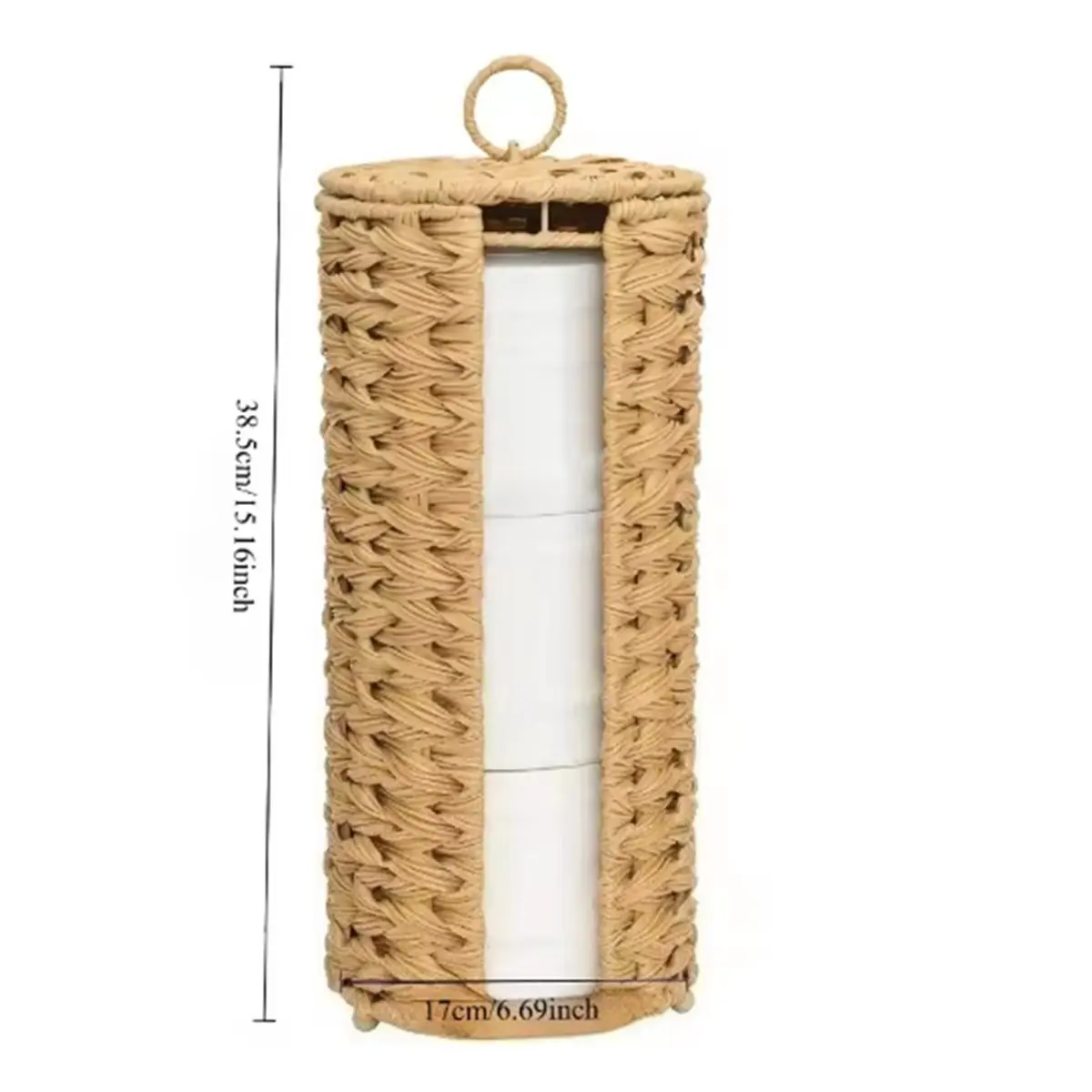 Imitation Rattan Toilet Paper Basket with Lid, Toilet Paper Holder Stand for 3 Rolls, Handcrafted Woven Tissue Basket
