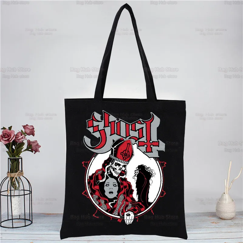 Ghost Band Black Women Handbags Canvas Tote Women Ghost B.C Pattern Handbag Casual Large Top-handle Bag Shopping Bags for Women