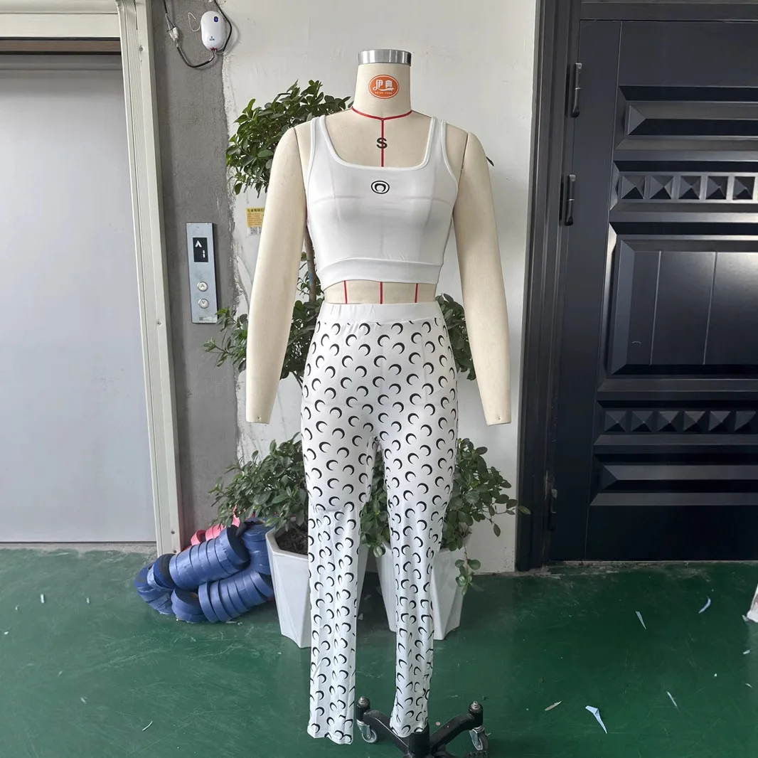 STYLISH LADY Moon Printed Sports 2 Piece Set Women Sleeveless Crop Top and Skinny Pant Suits 2025 Summer Street Fitness Outfits - Image 5