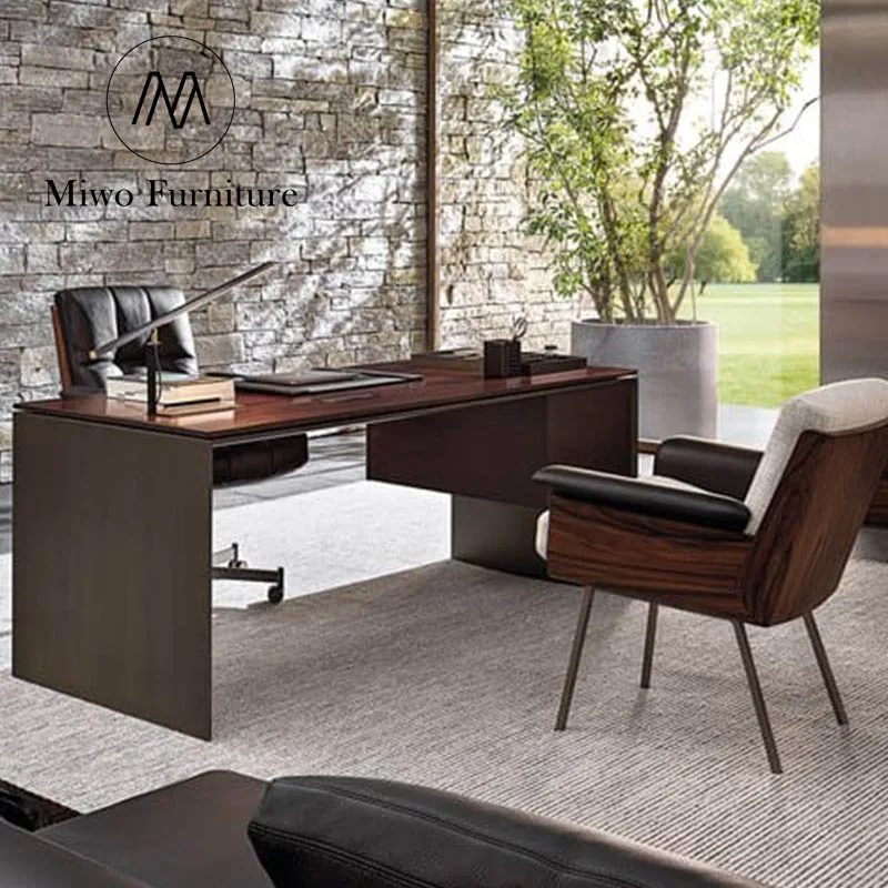 Home Office Desk Chair Modern Design Italian Wooden Work Desk Office Table Furniture Set With Drawer Cabinet Computer Desk