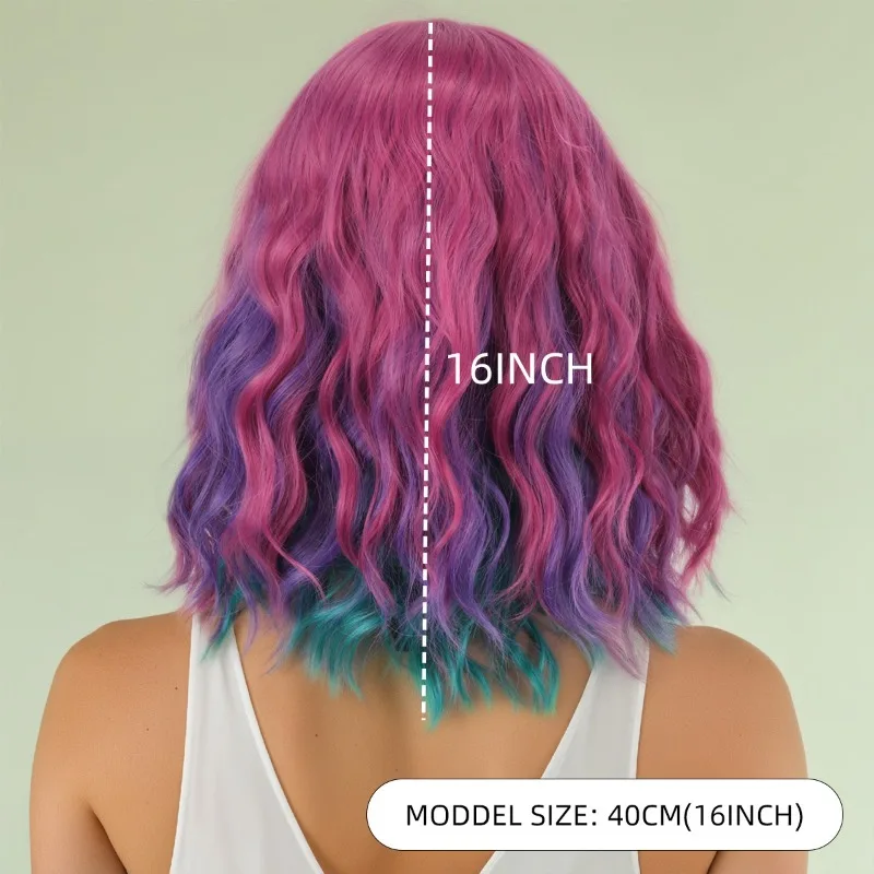 امرأة ملونة شعر مستعار مجعد هالوين حفلة تنكرية مهرجان تأثيري شعر مستعار كامل مرحلة الأداء مقلد الشعر