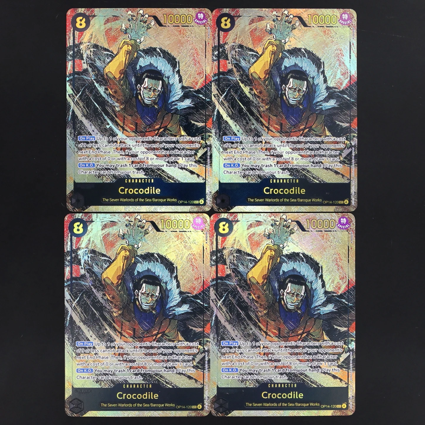 

Коллекционная карта One Piece TCG OPCG на английском языке, OP14-120, набор Crocodile SEC Play Set, 8 карт, черная, с текстурой крокодиловой кожи, фольгированная, аниме-карта