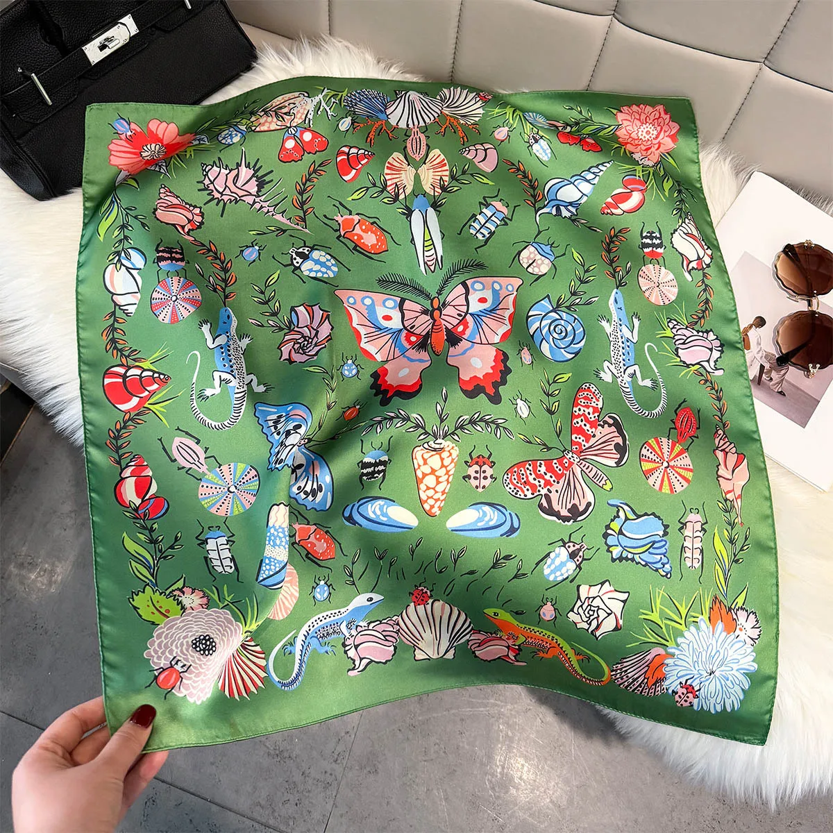 2026 New Butterfly Print Silk Square Scarfs Women Soft Satin Neck Ties Fashion Kerchief Headscarf Female Hijab Foulard Bandana view 5