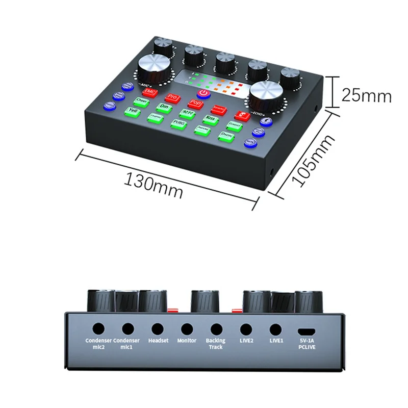 V8S Live External Sound Card Voice Changer Sound Card with Multiple Sound Effects for Live Recording Home KTV Voice Chat