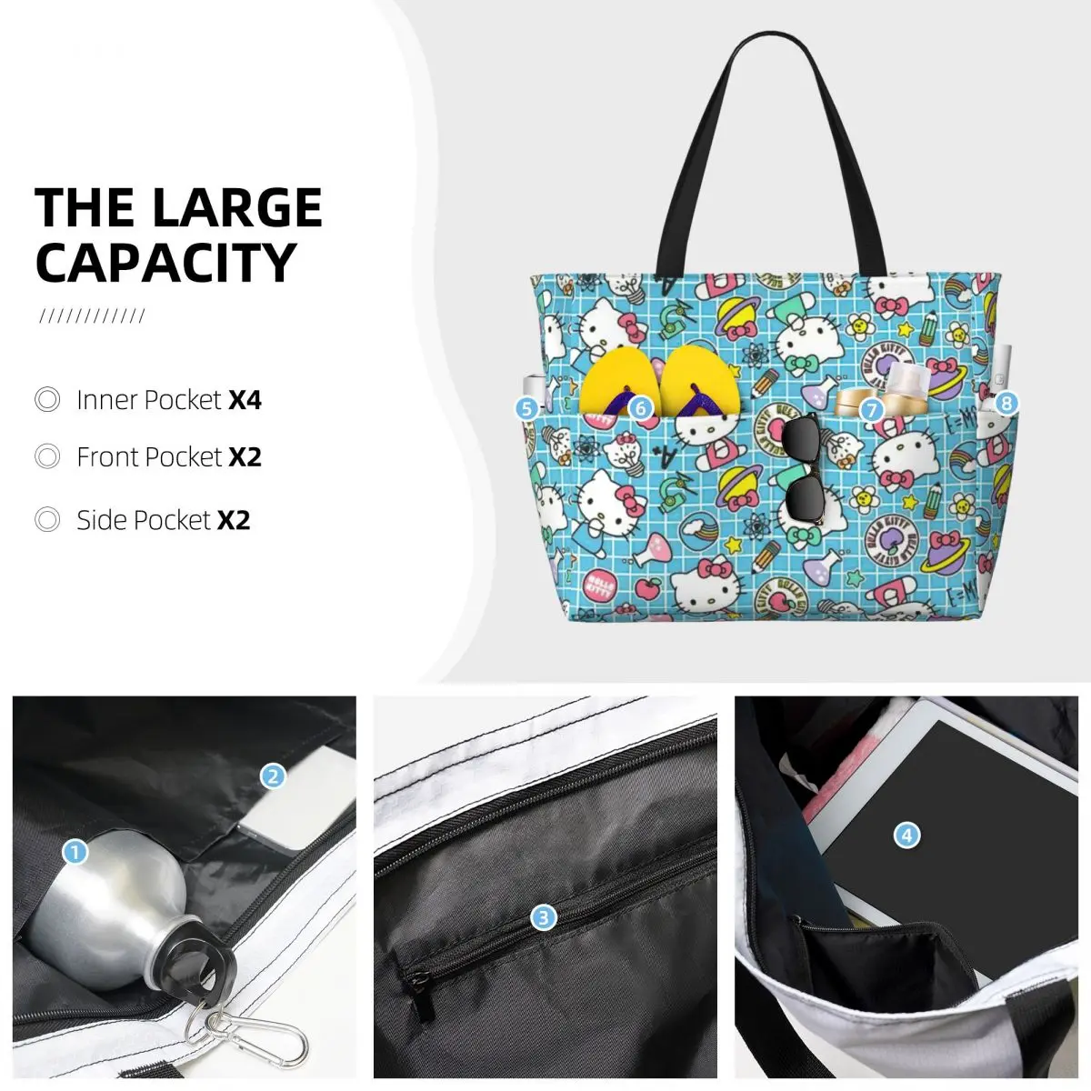 Borsa Tote personalizzata per gatti Hello Kitty Chemical di grandi dimensioni per le donne borsa da viaggio per palestra da spiaggia con tracolla