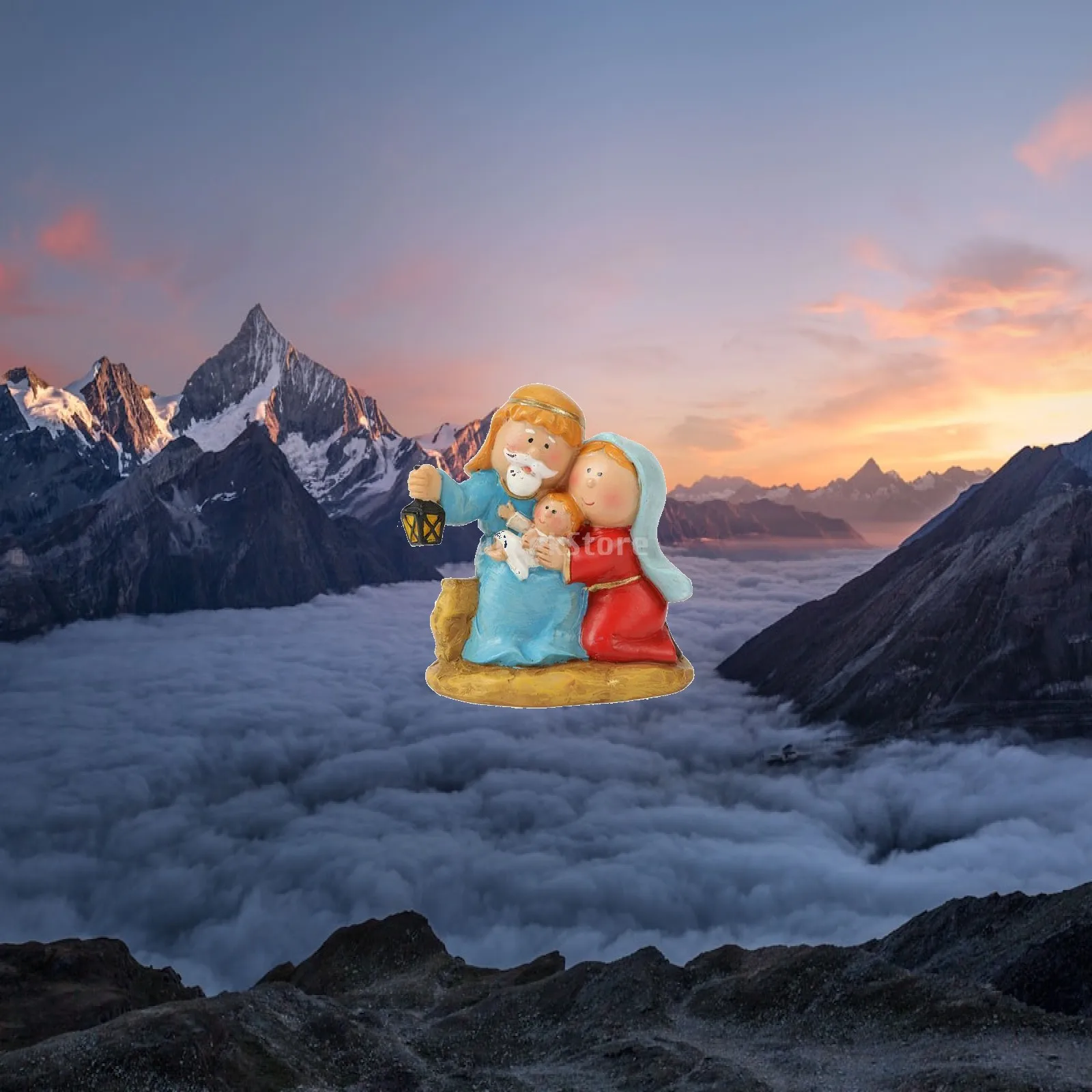 Christmas Nativity Figurine Resin Holy Family Miniature Decoration Setup Ornaments for Living Room Table