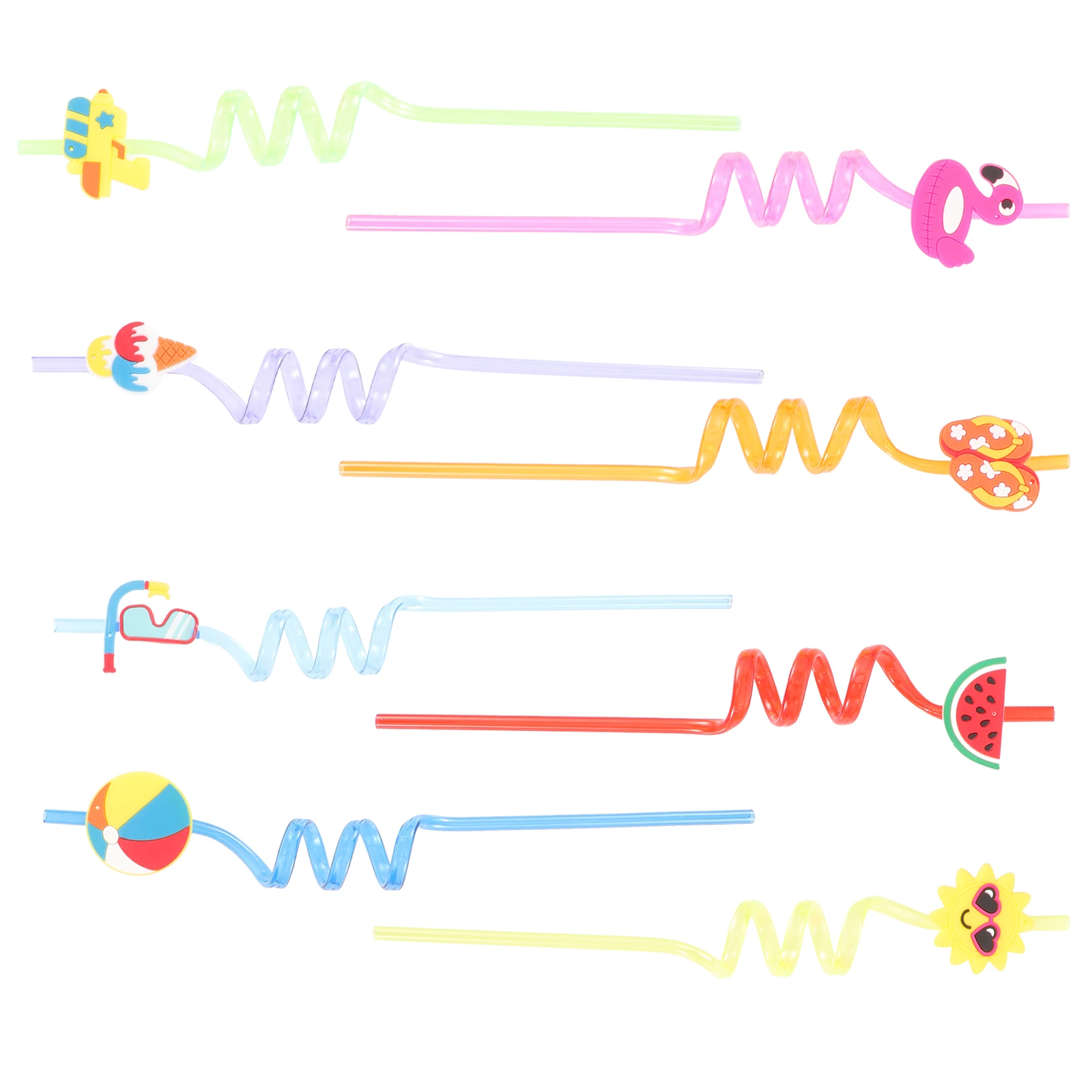 

8 Pcs Hawaiian Straws Summer Trip Cold Drinks Removable Patterns Tropical Luau Decorations Plastic Reusable Drinking