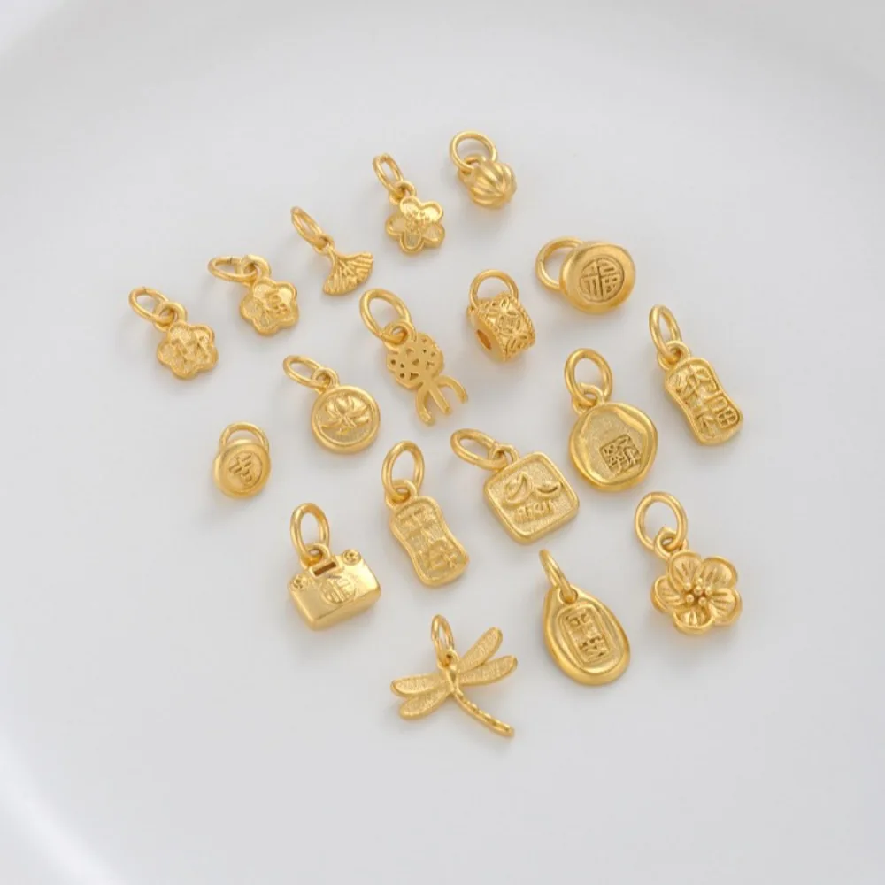 

Sand Gold Wealth Nafu Character Safety Lock Hang Tag Plum Blossom Pendant DIY Handmade String Bracelet Jewelry Accessories