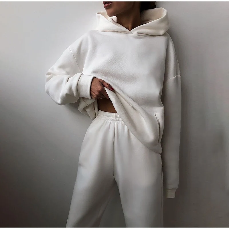 Winter Women Fleeced Tracksuits Casual Hoodie and Sweatpants Suit Fashion Two Pieces Set Hooded Sweatshirt Sport Jogger Outfits