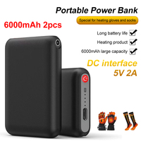 2Pcs Mini Power Bank 5V/2A DC Output Charger External Battery Pack 6000mAh Power Bank For Heating Gloves Socks Shoes Underwear