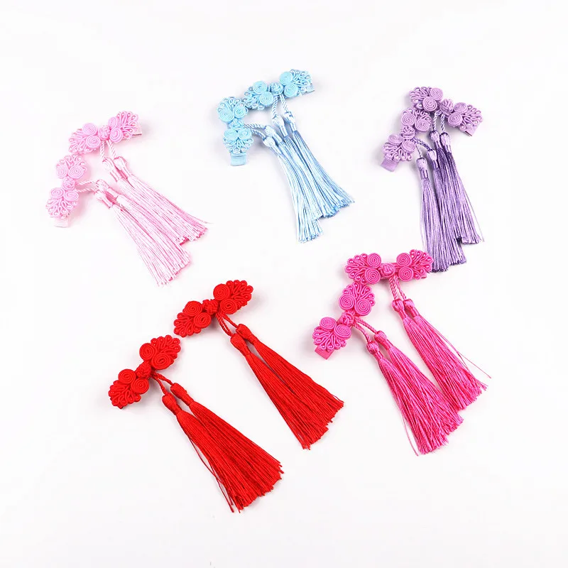 2pcs/lot Chinese Knot tassel Hair Clips Red Hairband Head Band Happy New Year Hairpin Hand Made Rim Hair Accessories Hair Bows