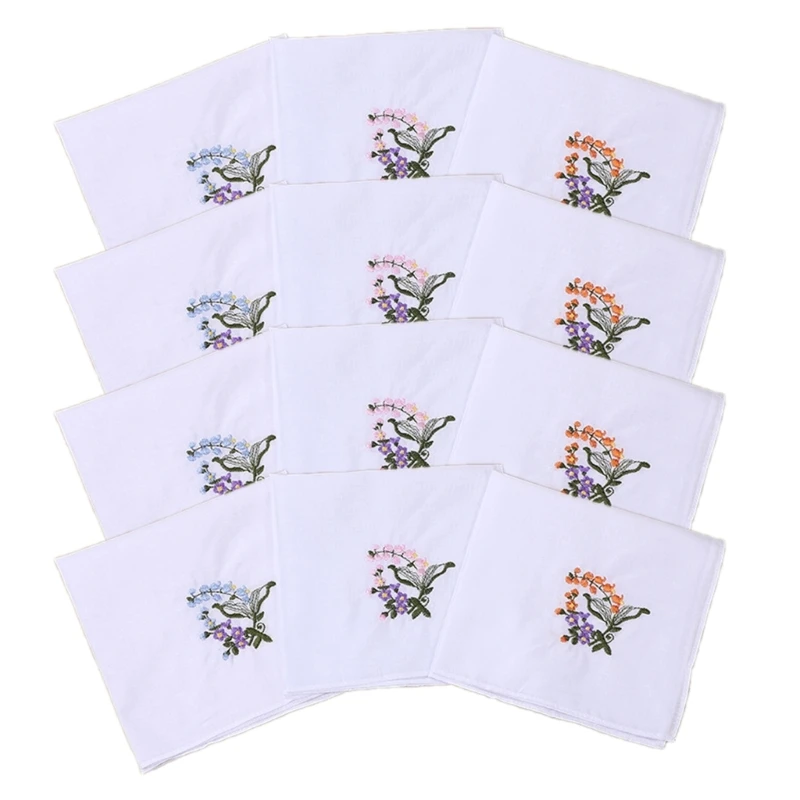 

12pcs Embroidered Handkerchiefs Pocket Squares Soft Comfortable Hankerchiefs