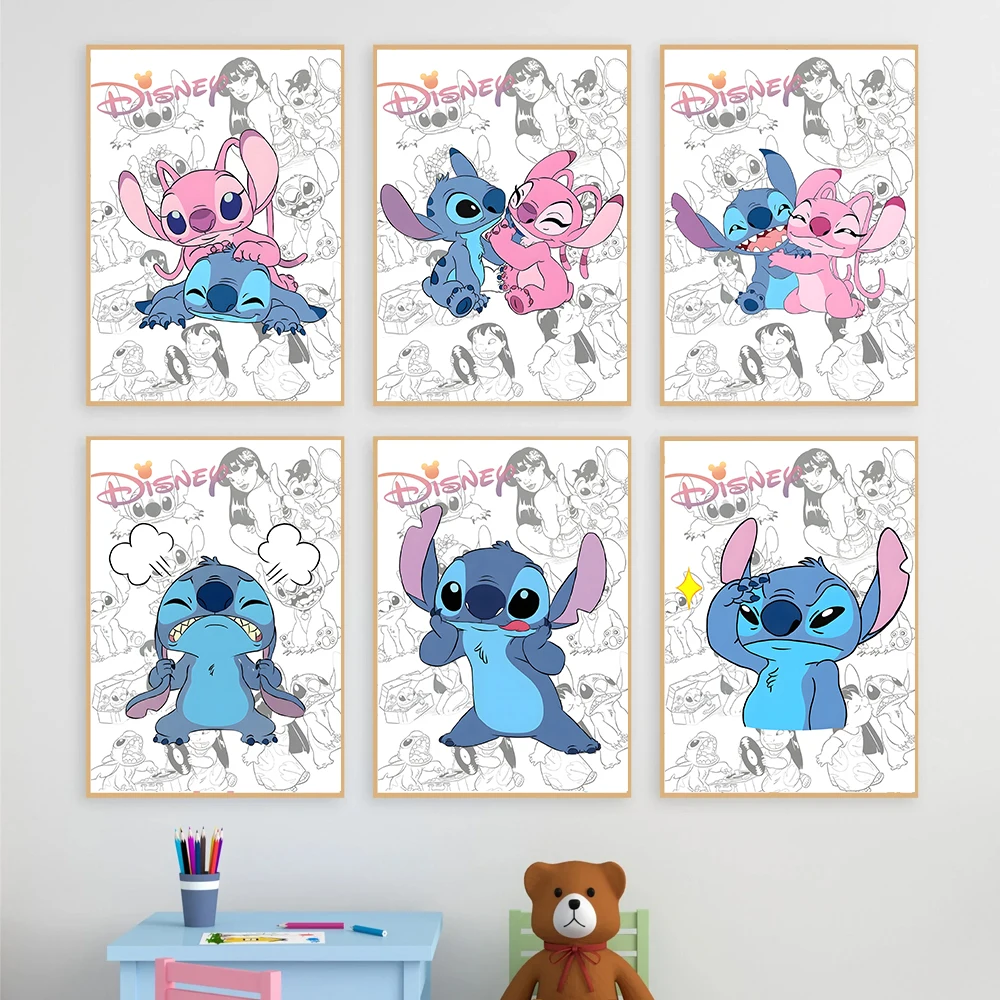 MINISO Disney Stitch Cartoon Comic Characters Wall Art Poster HD Canvas Painting Print Pictures Kids Room Mural Home Decoration