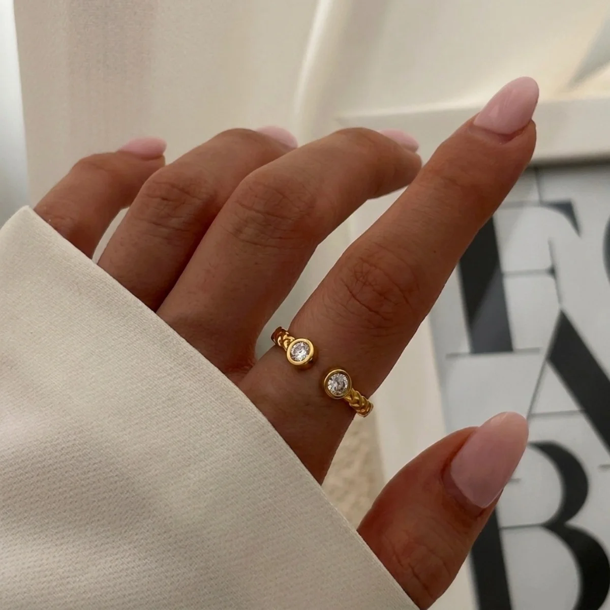 Retro-Tigeraugen-Naturstein-Oval-Sonnenringe, stapelbar, für Damen und Herren, Edelstahl, Zirkonia, Wickelring, Streifen-Fingerring, Schmuck – Detail 11