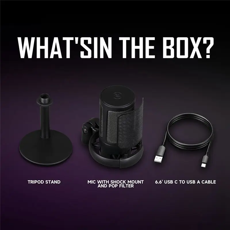 A64K USB Gaming Condenser Microphone Computer Recording Microphone RGB Lighting Capacitor Microphone Black