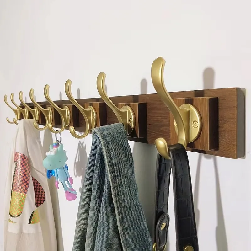 Luxury Wall Clothing Hanger Solid Wood Multi-functional Coat Hooks Retro Sturdy Wear-resistant Hanging Hook Home Decorative