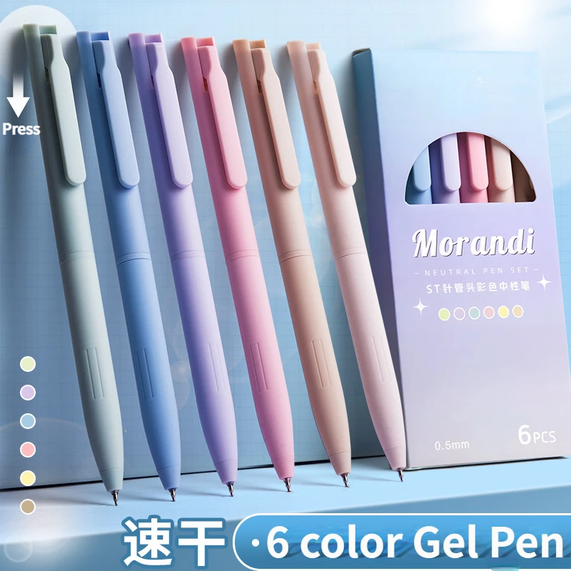 6 buah pulpen Gel warna Morandi Set pulpen menulis isi ulang tinta 0.5mm aksesoris kantor perlengkapan alat tulis Kawaii