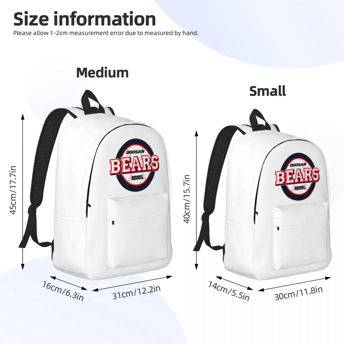 Doosan Bears Backpack for Men Women Teenage Student Hiking Travel Daypack Baseball Team Sport Lover Laptop Canvas Bags Outdoor