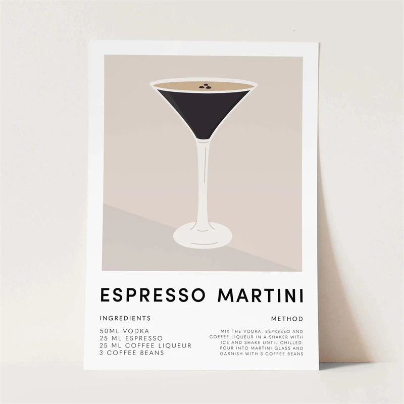 Old Fashioned Cocktail Poster Espresso Coffee Print Canvas Painting Kitchen Wall Art Picture for Clubs Kitchen Home Decoration