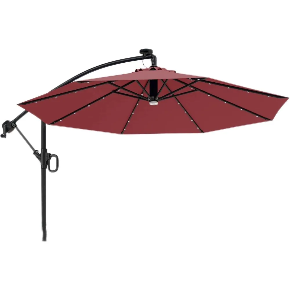 

Patio Umbrella, 10 ft Outdoor Offset Umbrella with 8 Ribs, 40 LED Solar Lights and Crank, Aluminum Pole and UPF 50+ Fade Resist