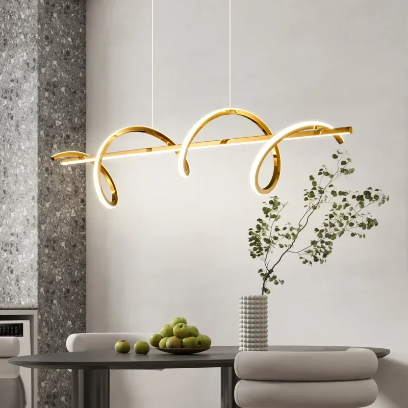 SANDYHA Postmodern S-shaped Long Pendant Light Stainless Steel Dining Table Lighting Chandeliers LED Lamps for Living Room Decor