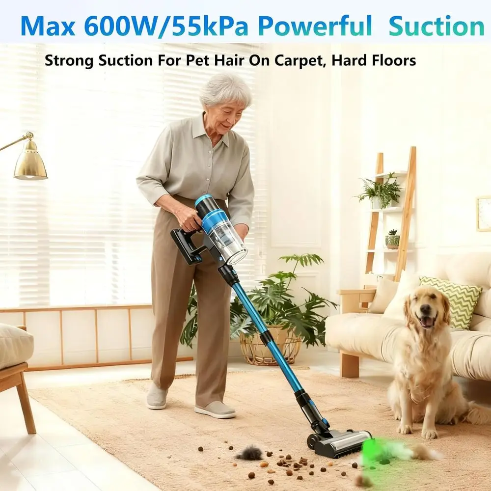 Powerful 580W 55kPa Lightweight Cordless Vacuum Cleaner - 60 Mins Run Time, Anti-Tangle, Self-Standing for Various Surfaces view 3