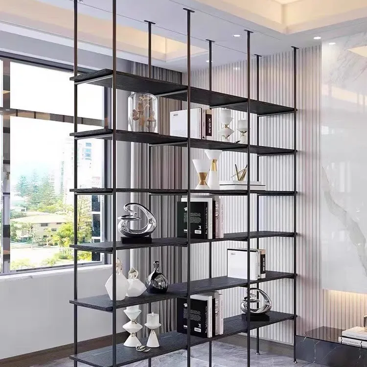 Simple partition shelving, home living room, study, bookshelf, wrought iron, multi-layer office partition, top-over display shel