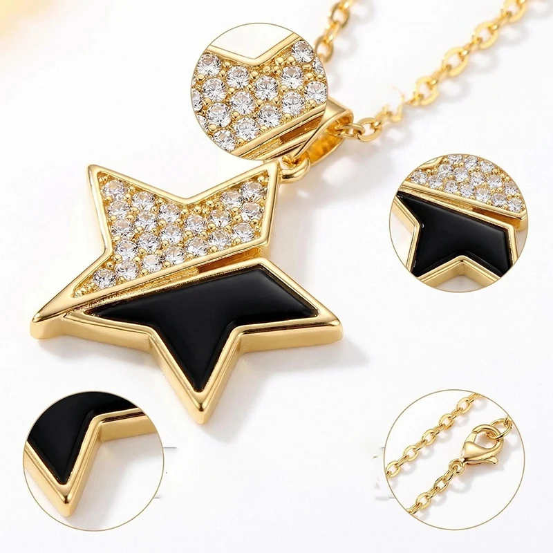 Fotografia 4: Colar de aço titânio com estrela de cinco pontas para mulheres, pingente personalizado, acessório versátil de luxo leve, joias de verão.