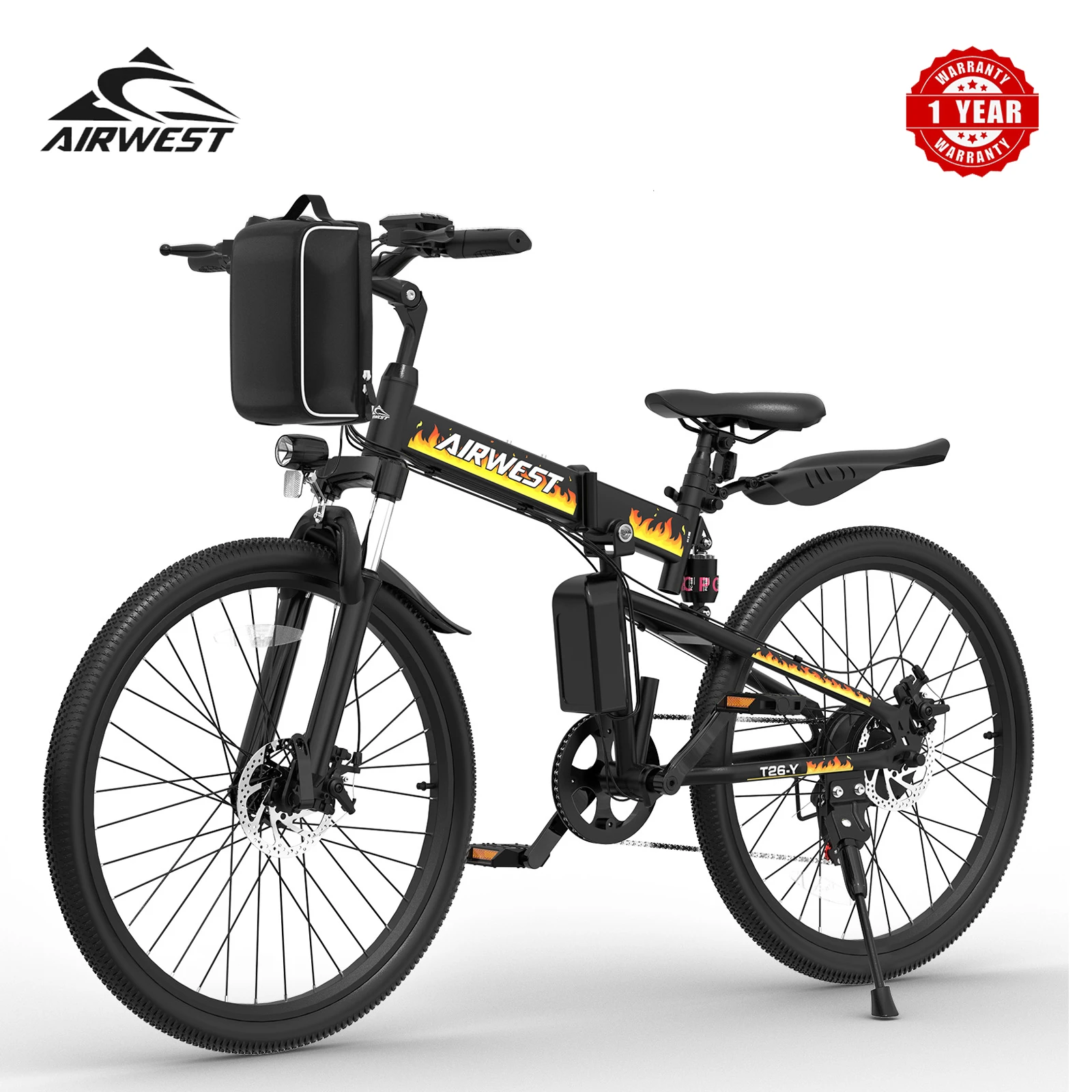 

AIRWEST T26-Y Adult Electric Bike,750W Peak motor,48V 7.8Ah Battery,26"Tire city Electric Bike，20MPH,UL 2849,1 Year Warranty