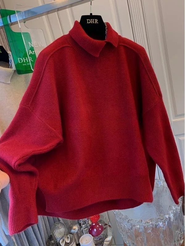 

Вязаный свитер большого размера с красным воротником, унисекс, мягкий, зимний, модный, повседневный, для ежедневных поездок, для студентов, пар, молодежи, больших размеров