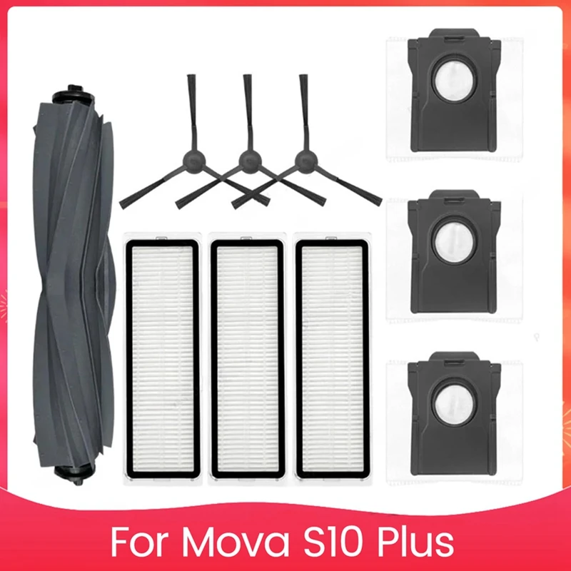 

AAAN-For Mova S10 Plus Robot Vacuum Cleaner Parts Accessories Main Side Brush Hepa Filter Dust Bag Replacement Parts