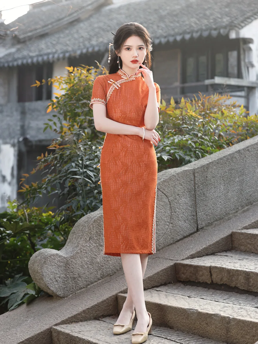 Summer Fashion Chinese Traditional Lace Dress Vintage Chiffon Qipao Women Eleganti Slim Cheongsam Evening Dress