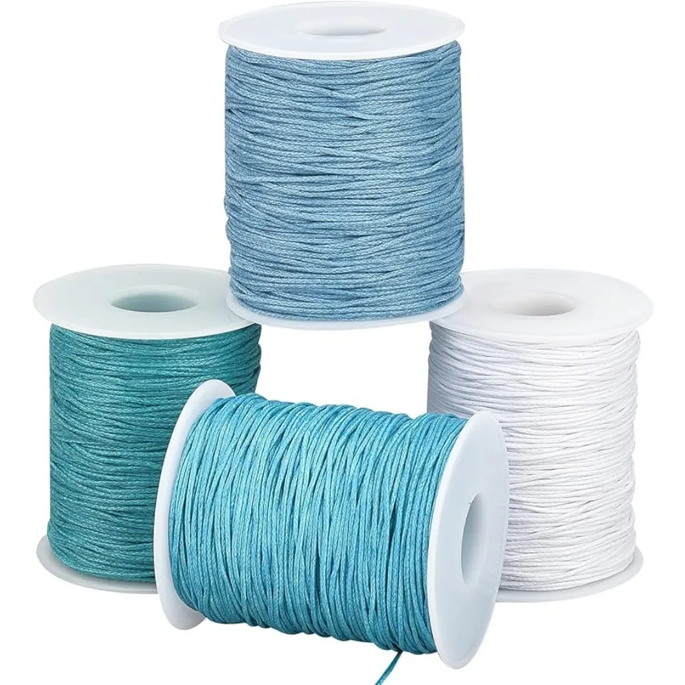 

400 Yards 1mm Waxed Cotton Cord Thread Blue Series Braided Jewelry Cord String 4 Colors Beading Thread with Spool for Summer