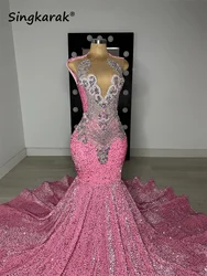Charming Pink Prom Party Dresses 2026 Glitter Beading Diamonds Crystal Birthday Dress Sequins Gown For Black Girls Customized
