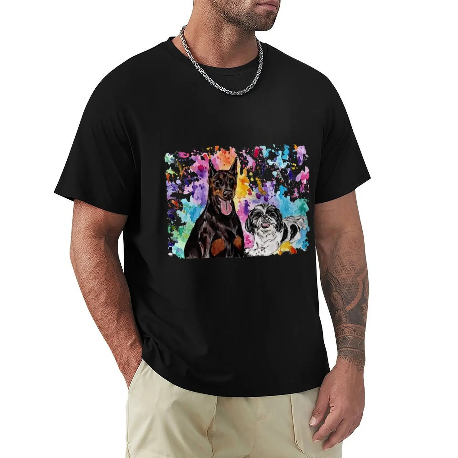 

Watercolour Doberman and Shih-Tzu T-Shirt basketball graphic tees shirts graphic tees fitted t shirts for men