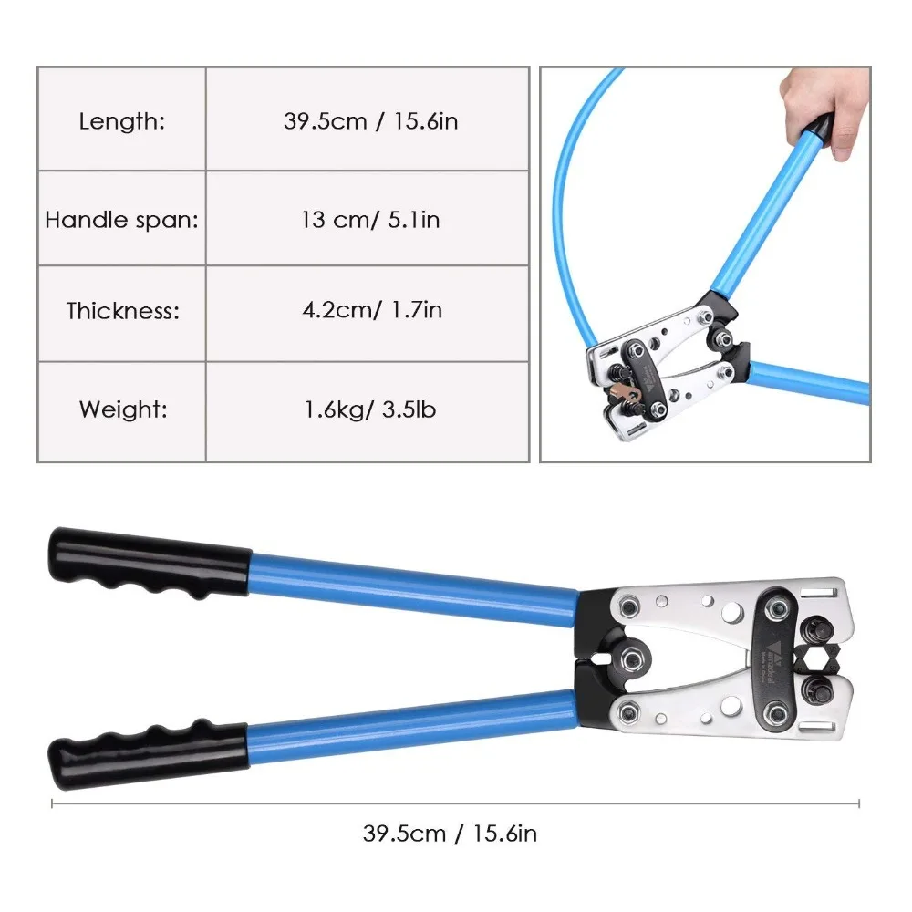 Crimping Pliers 6-50mm²/AWG 10-0 Tube Terminal Crimper Hex Crimp Tool Multitool Battery Cable Lug Cable Hand Tools HX-50B