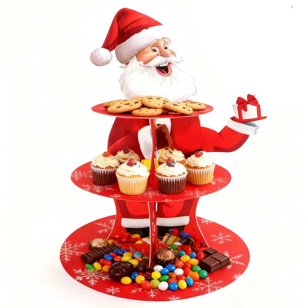 3-layer Santa Claus Christmas cupcake standMerry Christmas cardboard dessert tower used for Christmas holidays winter parties