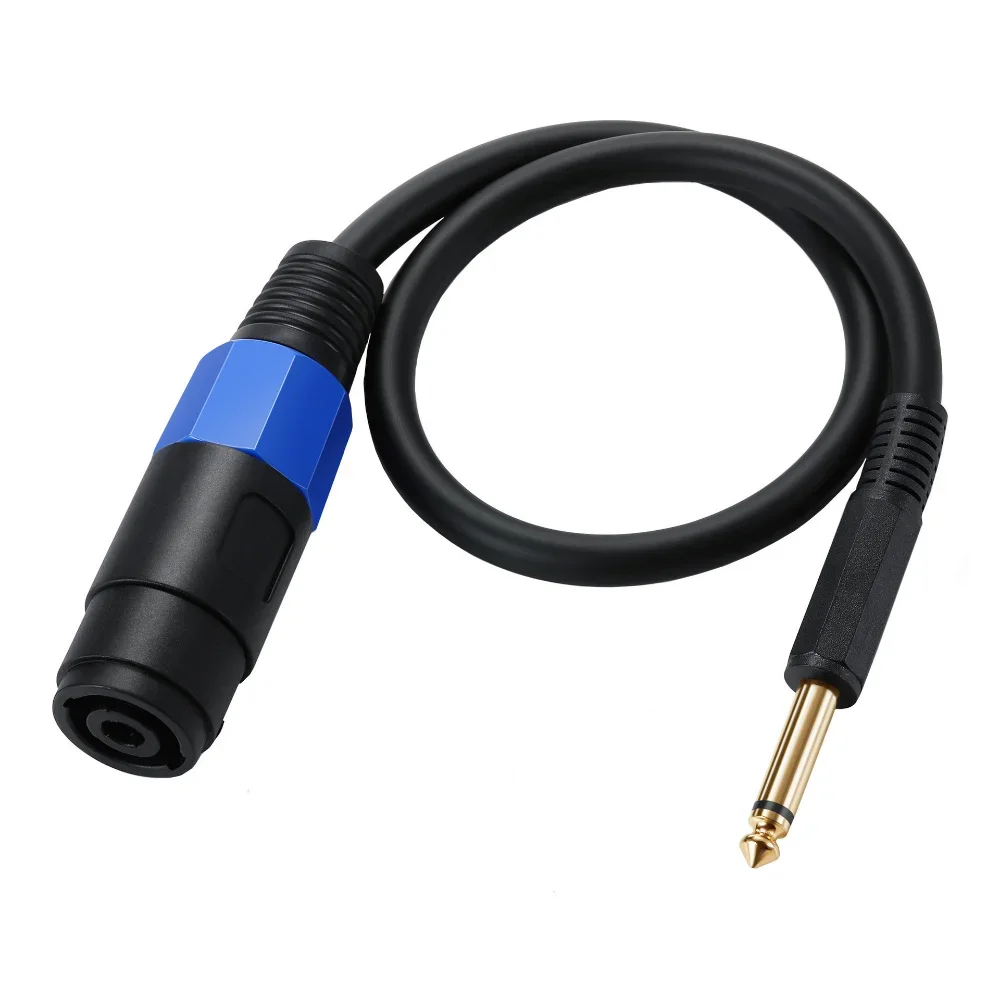 Speakon Female Connector to 6.35mm 1/4" Male TS Speaker Cable - Speak-on Jack to 1/4 6.5mm TS Plug (Right-Angle Plug)