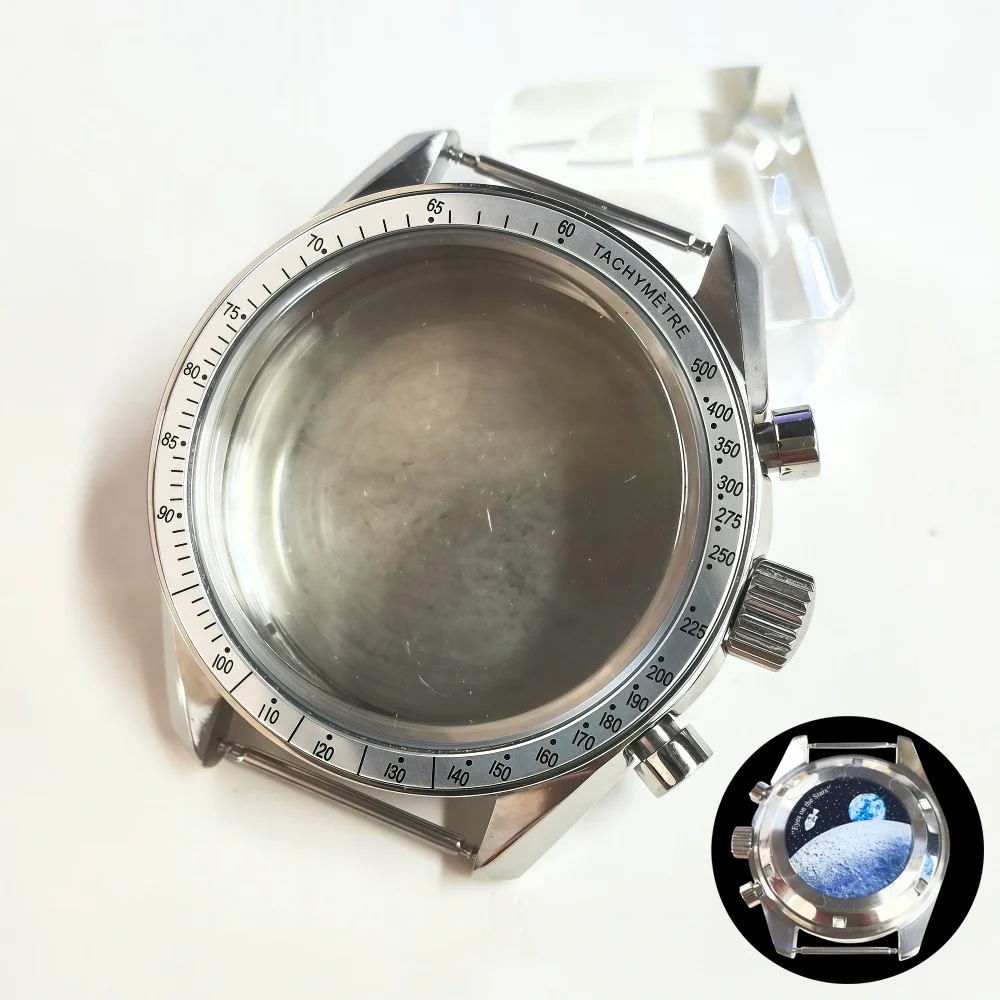 40 مللي متر VK63 حافظة ساعة فضية مع زجاج مطلي أزرق أسود فضي إدراج لأجزاء ساعة حركة كوارتز كرونوغراف VK63